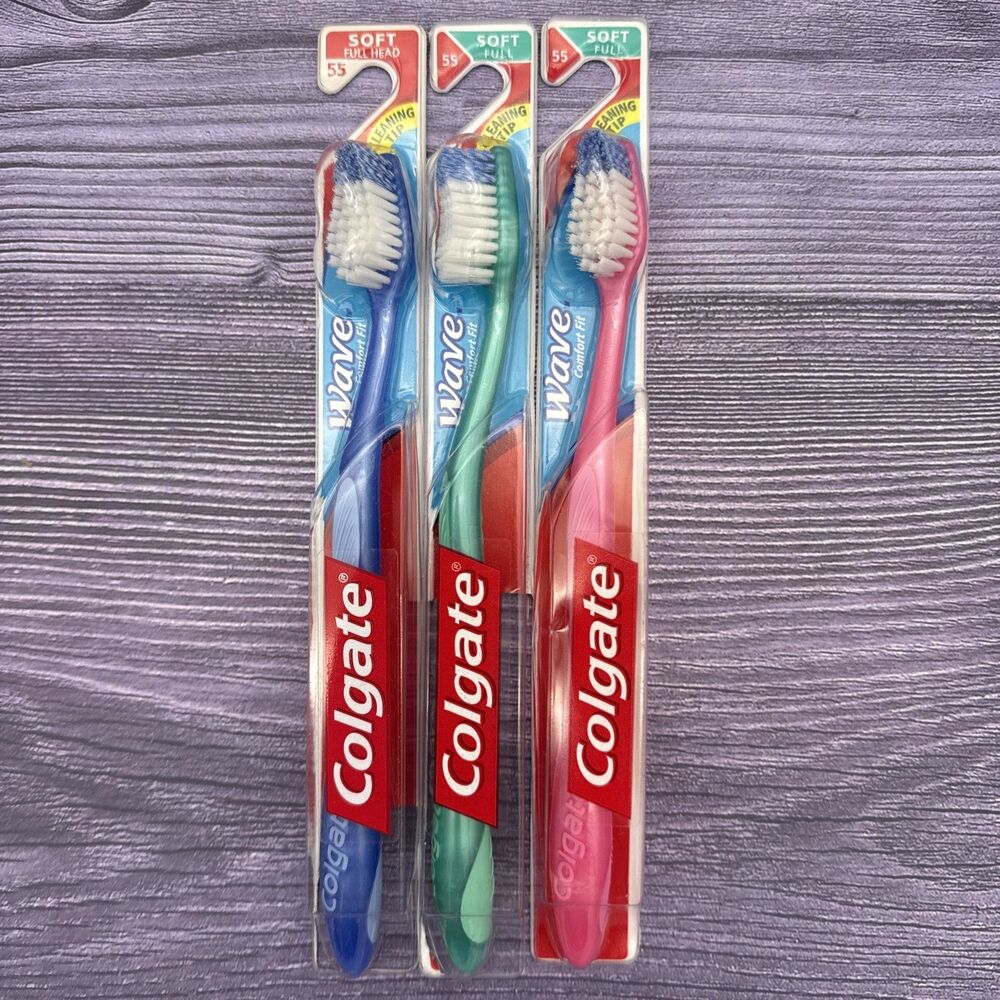3 LOT Colgate Wave Soft FULL Head (55) Cleaning Tip Toothbrush Twisted Bristles